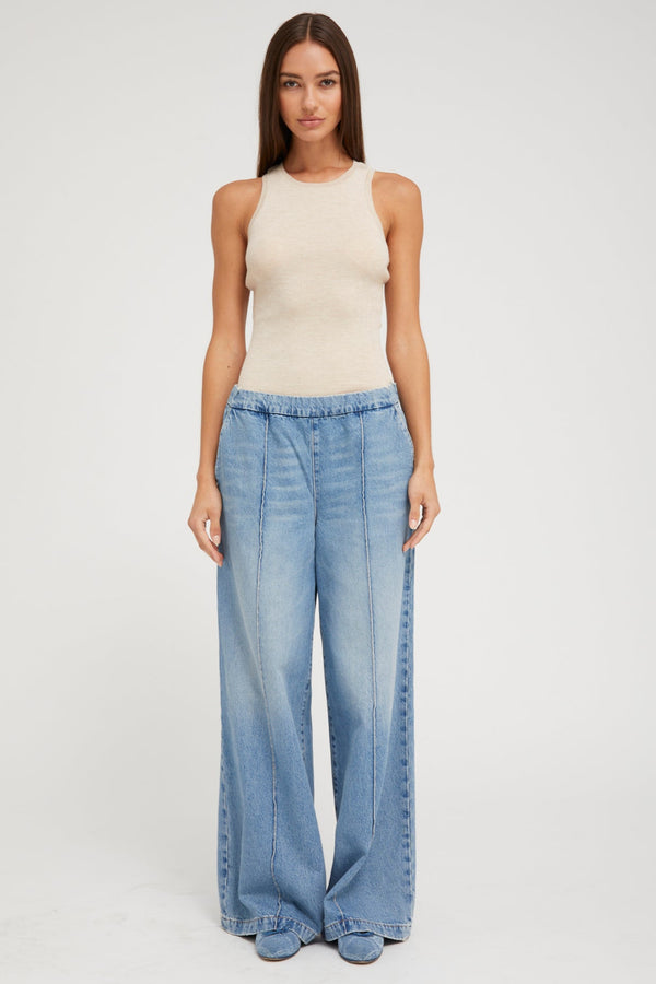 Sprwmn Paradis Denim Wide Leg Pintuck Pants Paradis