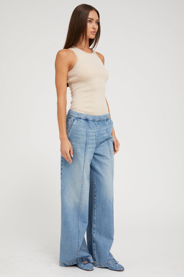 Sprwmn Paradis Denim Wide Leg Pintuck Pants Paradis