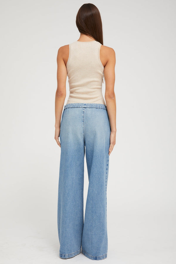 Sprwmn Paradis Denim Wide Leg Pintuck Pants Paradis
