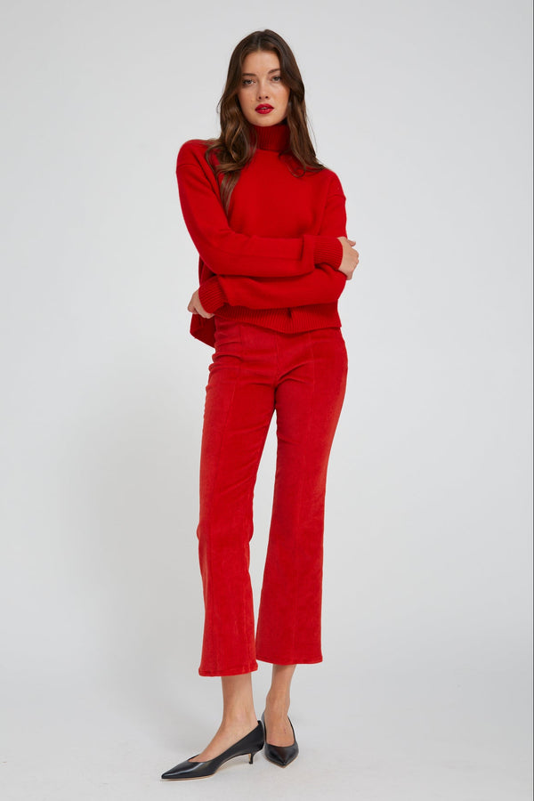 Sprwmn Red Corduroy Ankle Flare With Princess Seams RED