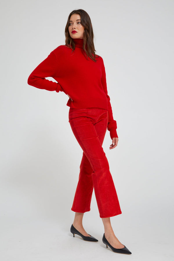 Sprwmn Red Corduroy Ankle Flare With Princess Seams RED