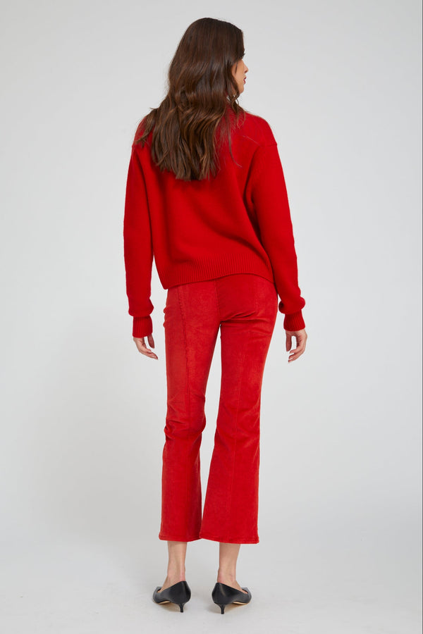 Sprwmn Red Corduroy Ankle Flare With Princess Seams RED