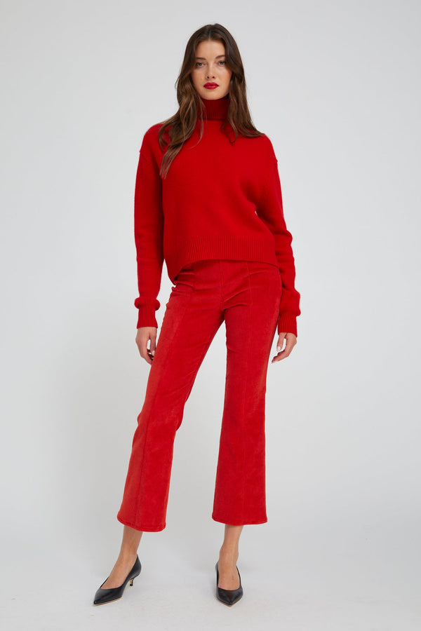 sprwmn Red Corduroy Ankle Flare with Princess Seams RED