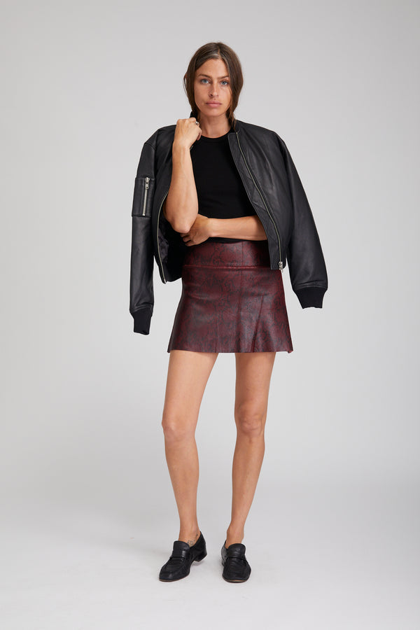 Sprwmn A-Line Leather Snake Print Skirt
