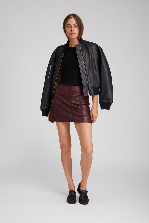 Sprwmn A-Line Leather Snake Print Skirt