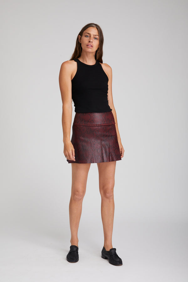 sprwmn A-Line Leather Snake Print Skirt