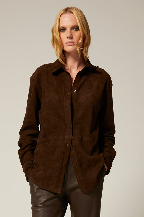 sprwmn Americano Suede Elise Button Down AMERICANO