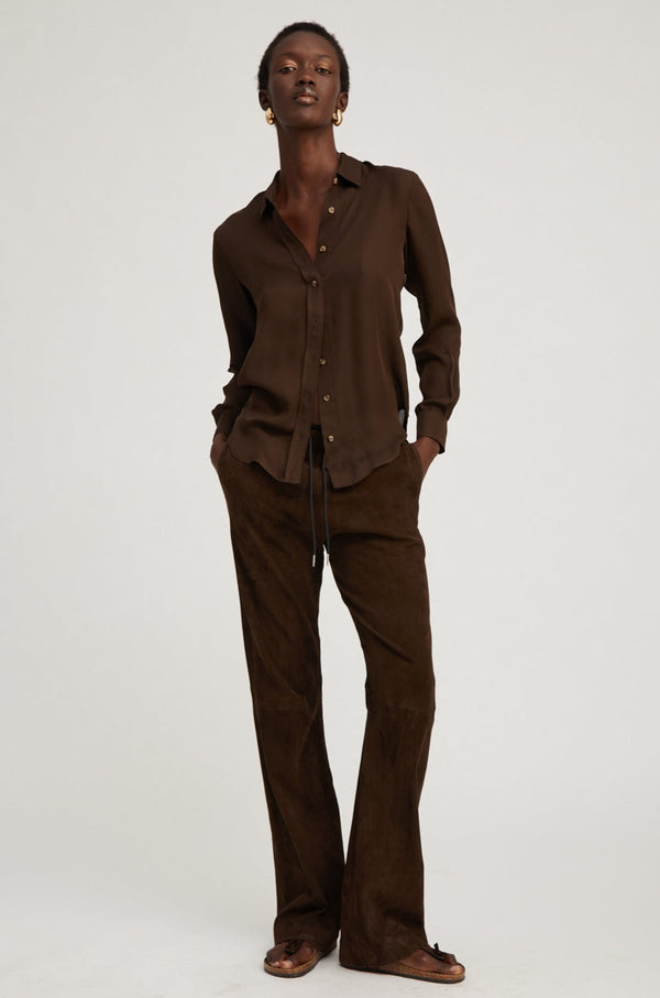 sprwmn Americano Suede Straight Leg Pants Brown
