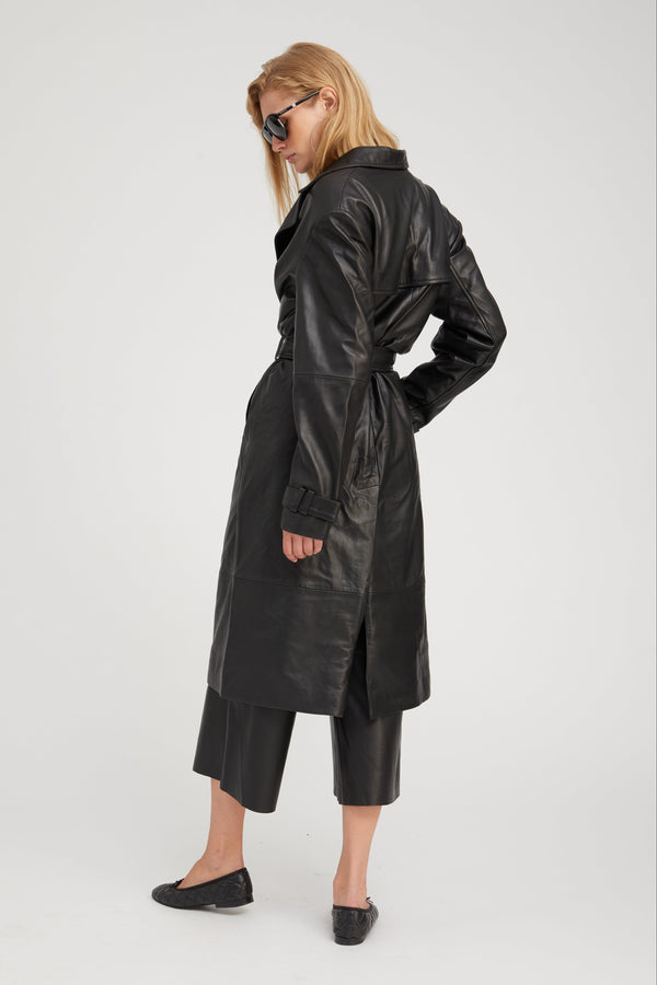 Sprwmn Belle De Jour Black Leather Trench Black
