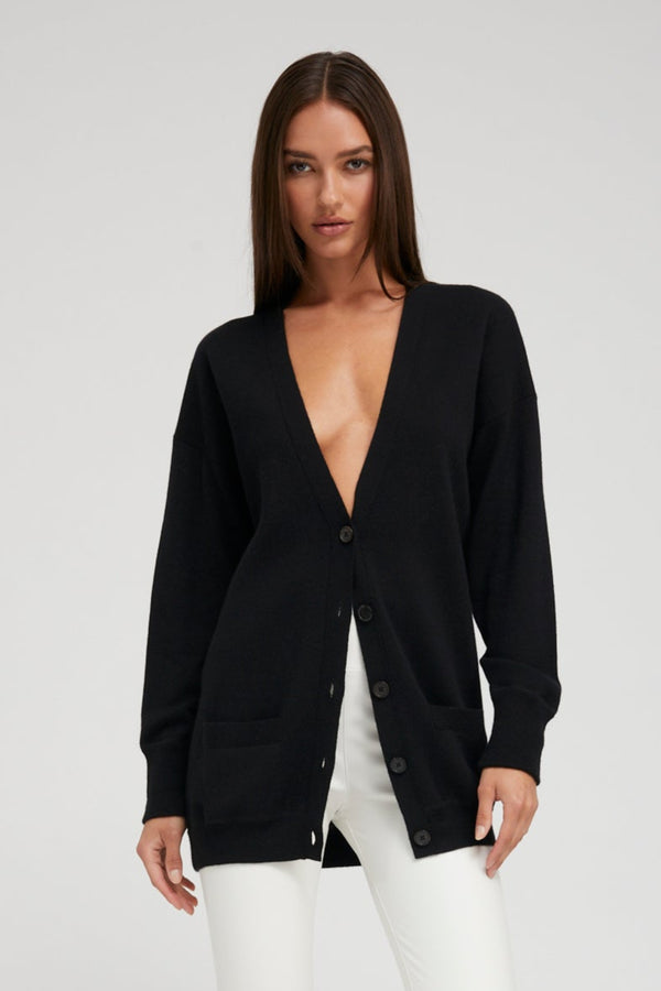sprwmn Black Cashmere Boyfriend Cardigan Black