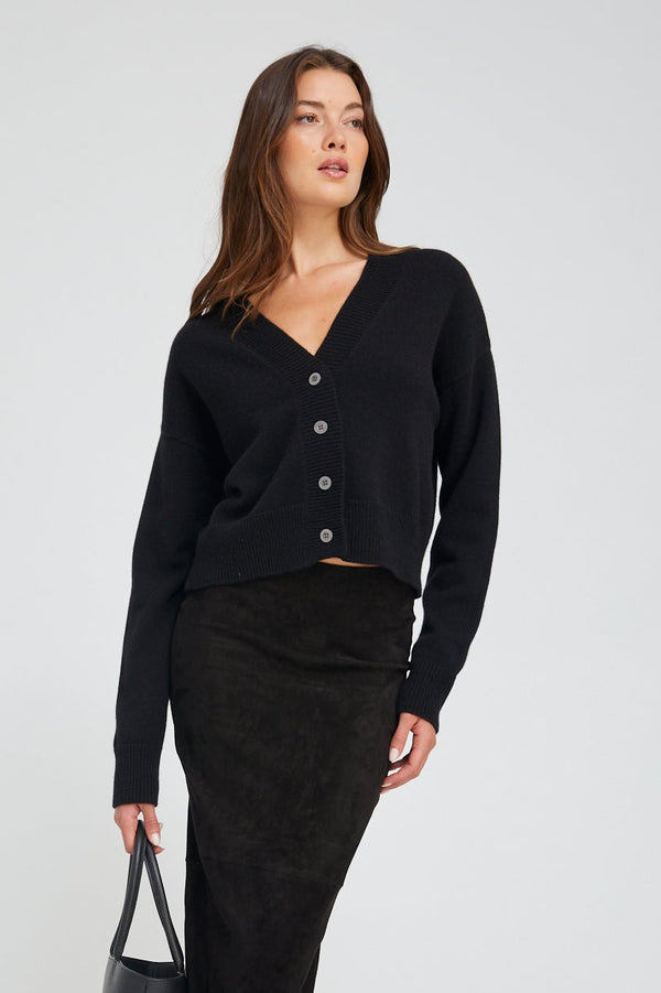sprwmn Black Cashmere Mia Cardigan BLACK
