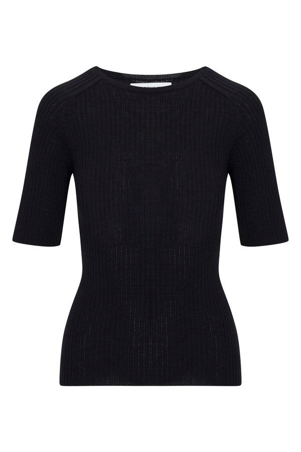 Sprwmn Black Cashmere Mid Sleeve Crewneck Black