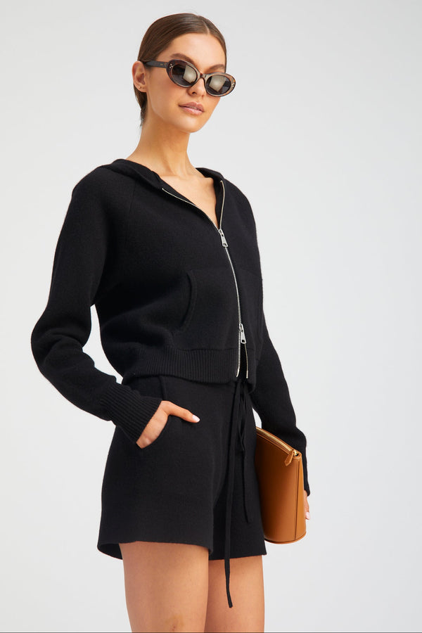 Sprwmn Black Cashmere Shrunken Zip Up Hoodie BLACK