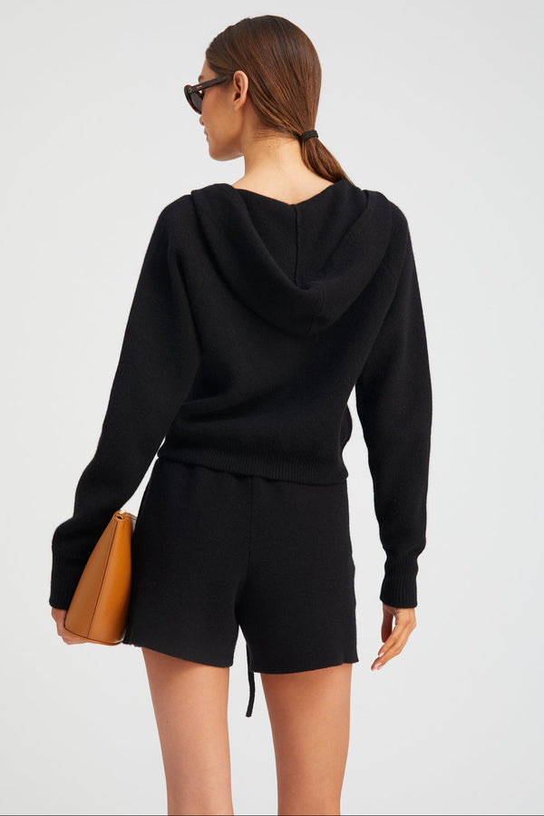 Sprwmn Black Cashmere Shrunken Zip Up Hoodie BLACK