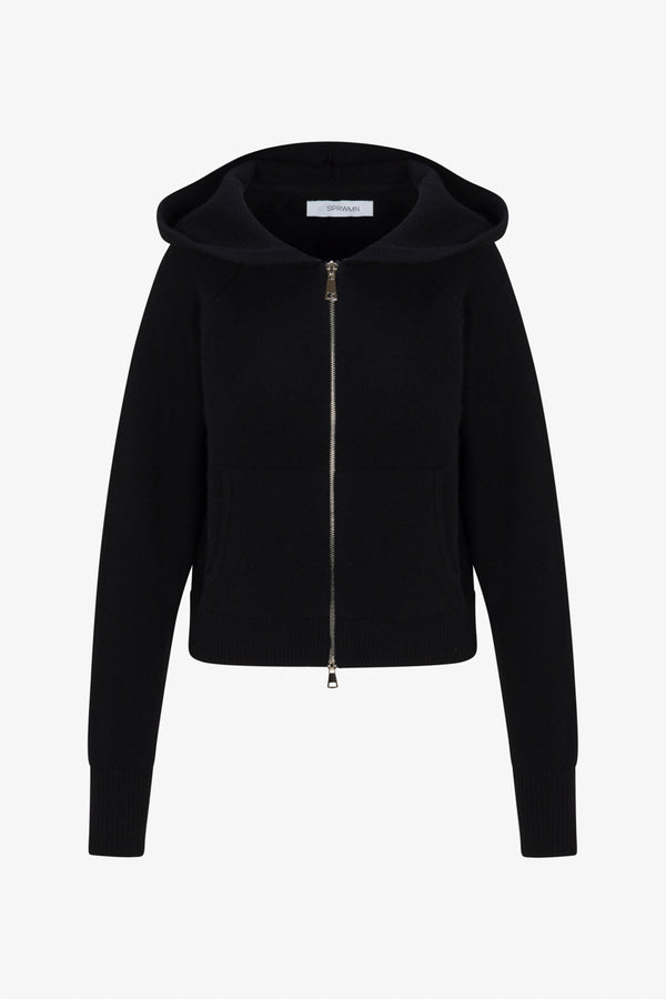 Sprwmn Black Cashmere Shrunken Zip Up Hoodie BLACK