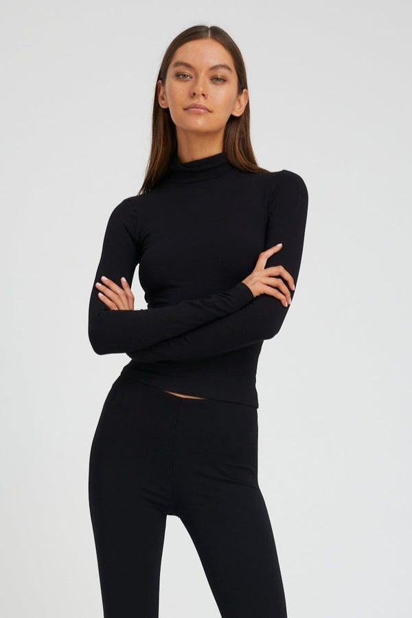 sprwmn Black City Long Sleeve Mock Neck Black