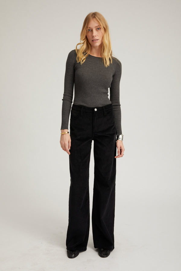Sprwmn Black Corduroy Wide Leg Trousers Black
