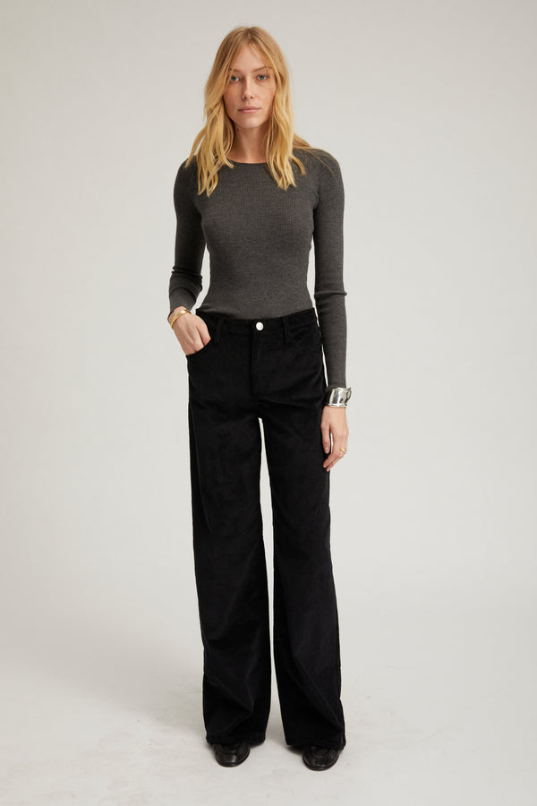 sprwmn Black Corduroy Wide Leg Trousers Black