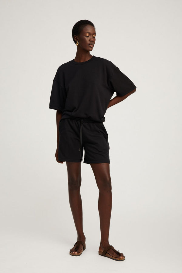 Sprwmn Black Cotton Terry Baggy Sweatshorts Black