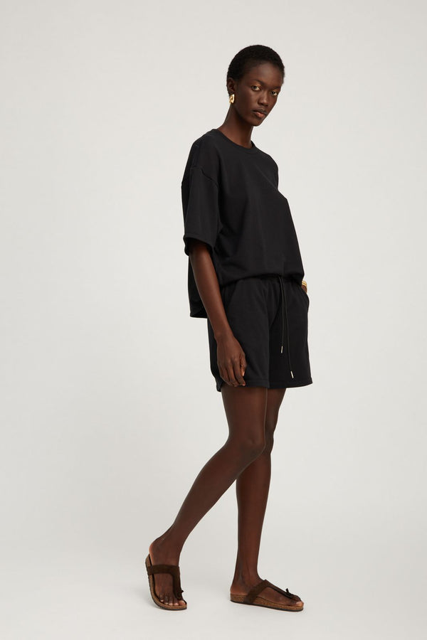 Sprwmn Black Cotton Terry Baggy Sweatshorts Black