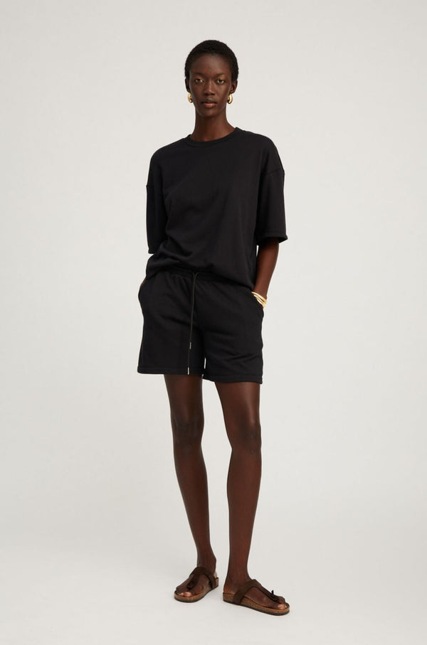 sprwmn Black Cotton Terry Baggy Sweatshorts Black