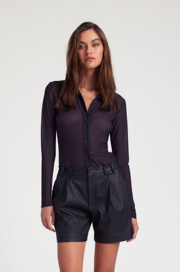 sprwmn Black Knit Mesh Button Down Black