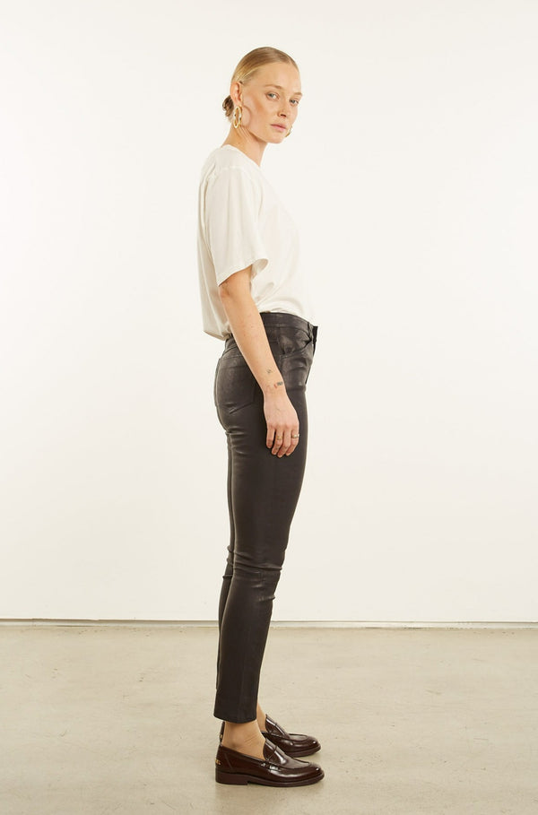 Sprwmn Black Leather 5 Pocket Slim Pants Black