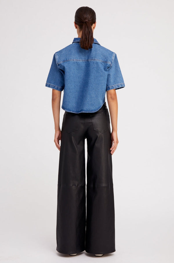 Sprwmn Black Leather 5 Pocket Wide Leg Black