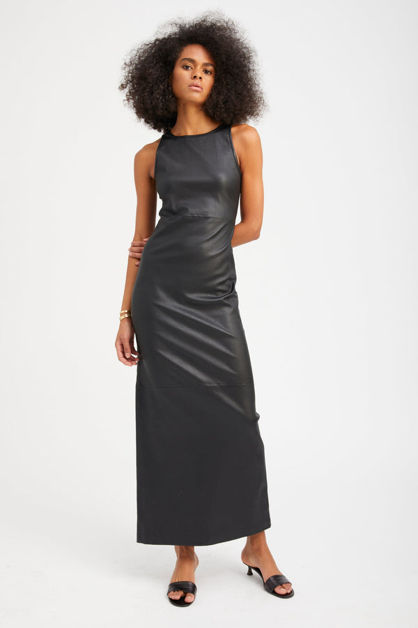 Sprwmn Black Leather Audrey Maxi Dress BLACK