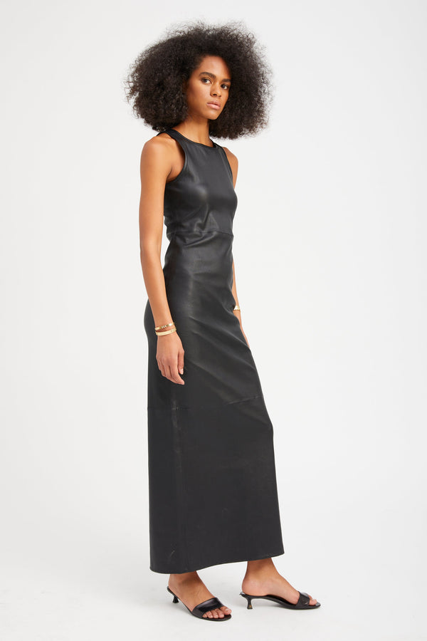 Sprwmn Black Leather Audrey Maxi Dress BLACK