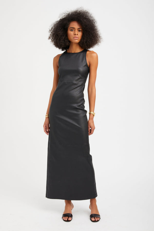 sprwmn Black Leather Audrey Maxi Dress BLACK