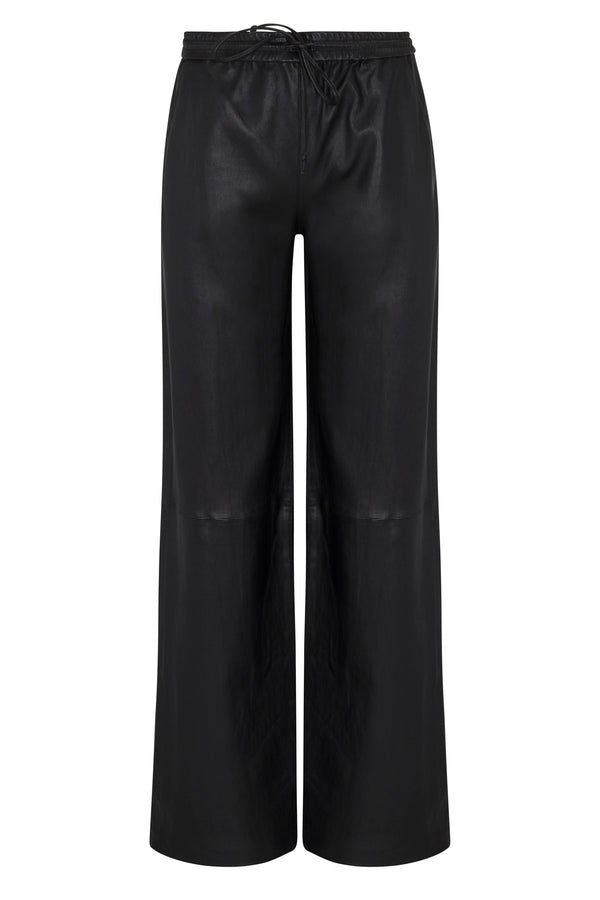 Sprwmn Black Leather Baggy Pants Black