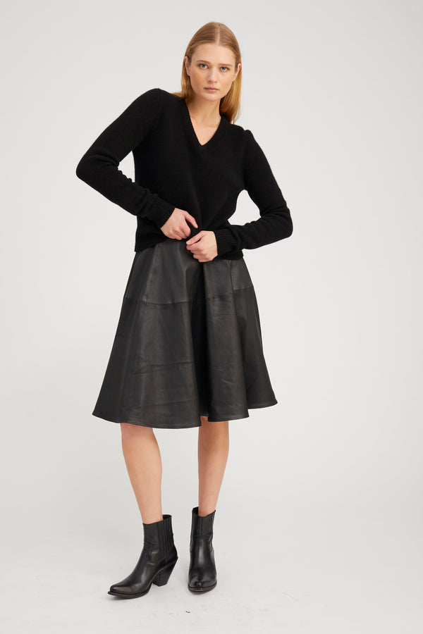 Sprwmn Black Leather Bardot Skirt BLACK