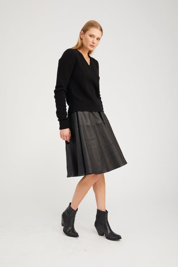 Sprwmn Black Leather Bardot Skirt BLACK