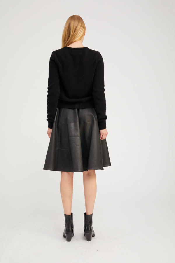 Sprwmn Black Leather Bardot Skirt BLACK