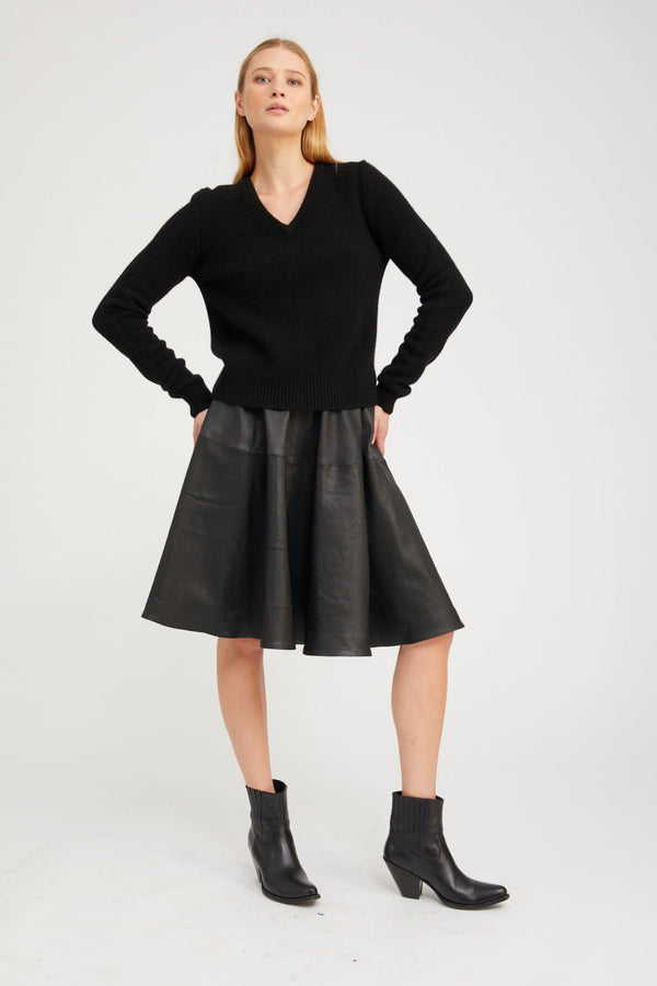 sprwmn Black Leather Bardot Skirt BLACK