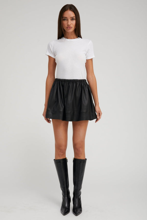 Sprwmn Black Leather Bell Mini Skirt Black