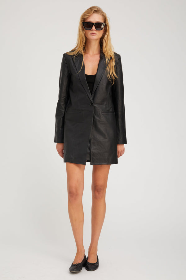 sprwmn Black Leather Blazer Coat Black
