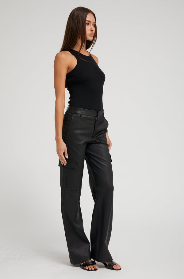 Sprwmn Black Leather Cargo Trousers Black
