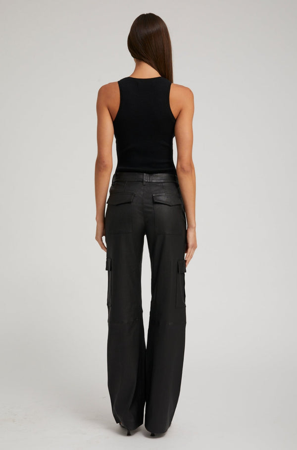 Sprwmn Black Leather Cargo Trousers Black
