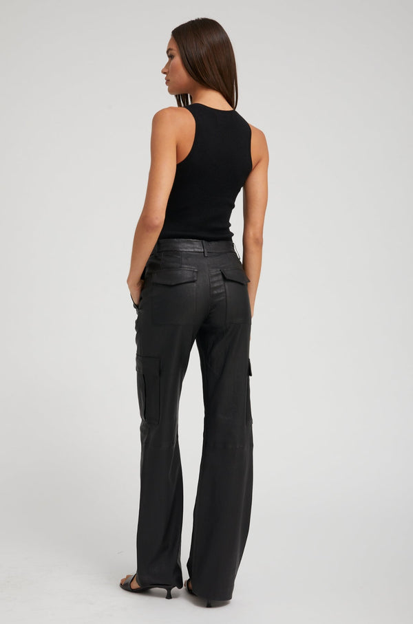 Sprwmn Black Leather Cargo Trousers Black