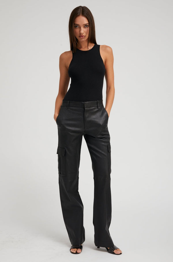 sprwmn Black Leather Cargo Trousers Black