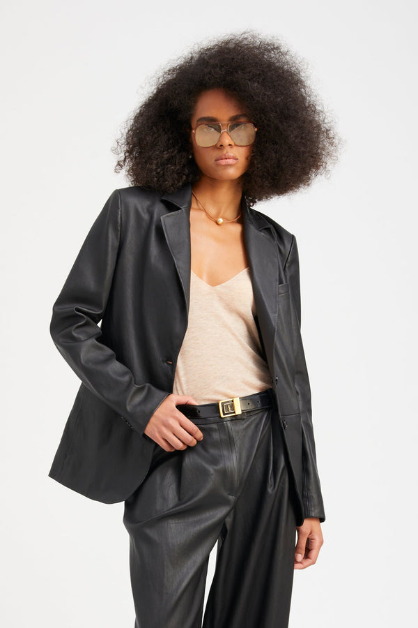 sprwmn Black Leather Classic Blazer BLACK