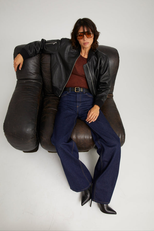 Sprwmn Black Leather Classic Bomber Black