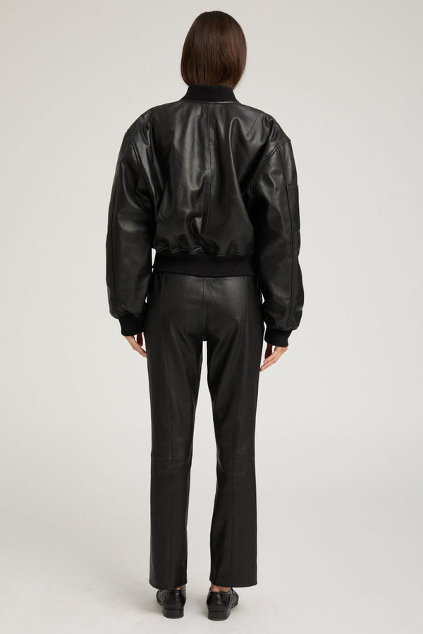 Sprwmn Black Leather Classic Bomber Black