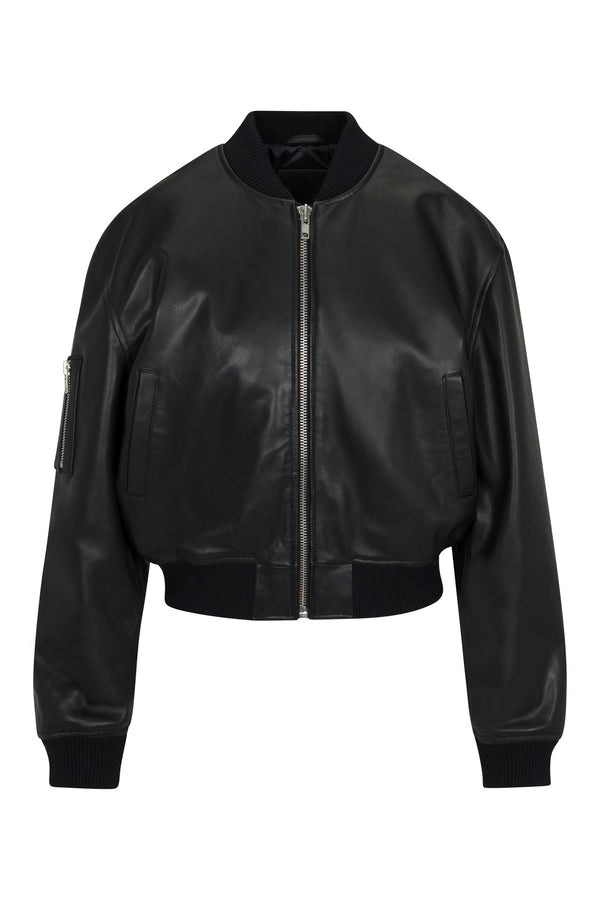 Sprwmn Black Leather Classic Bomber Black