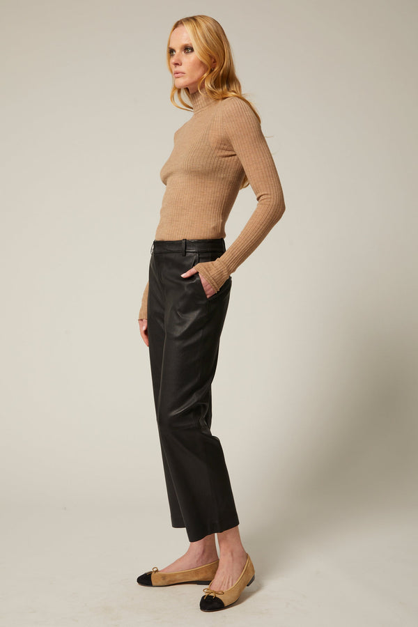Sprwmn Black Leather Cropped Trousers Black