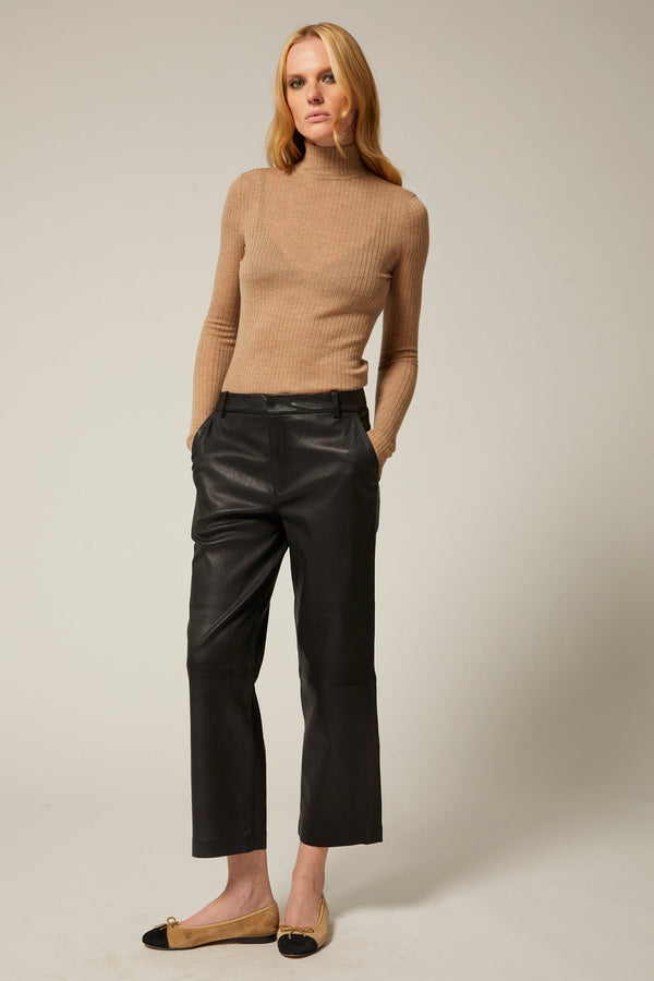 sprwmn Black Leather Cropped Trousers Black