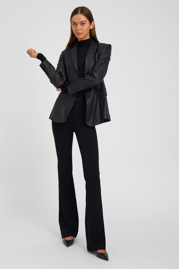Sprwmn Black Leather Fitted Blazer Black