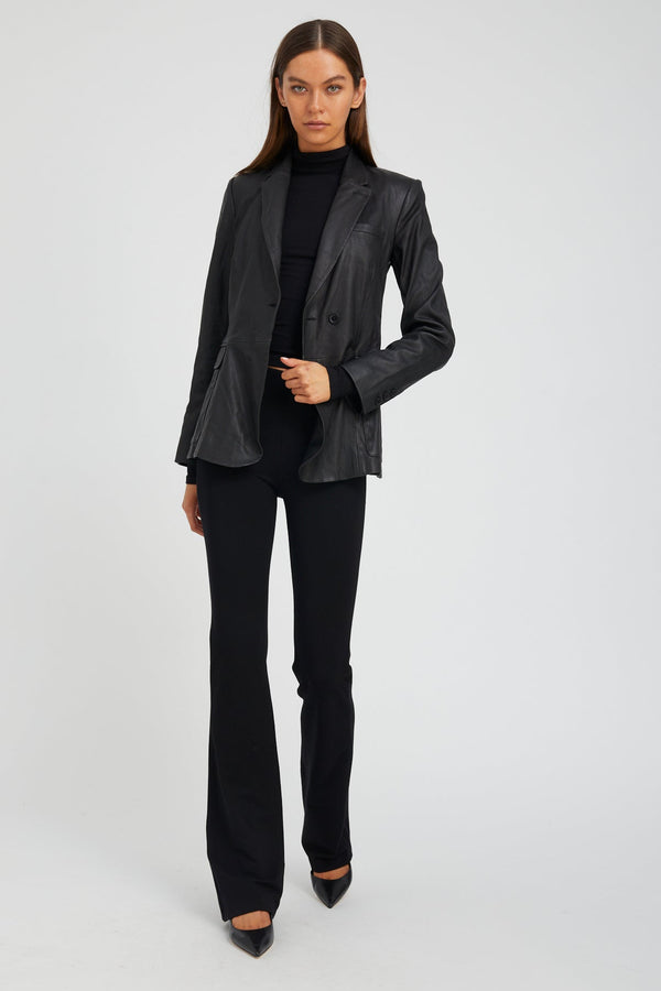Sprwmn Black Leather Fitted Blazer Black